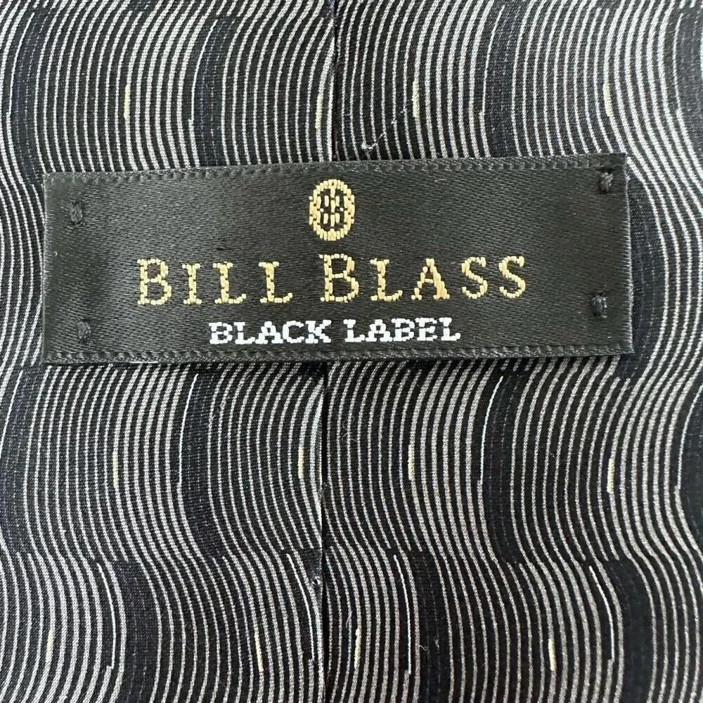 Bill Blass Black Label Men's Silk Necktie Black Geo Wave Pattern Psychadelic‎